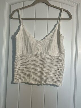 Frankie's Bikinis Cream Crochet Camisole with Scallop Edge